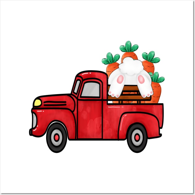 RED Easter Truck Bunny Wall Art by lunamoonart